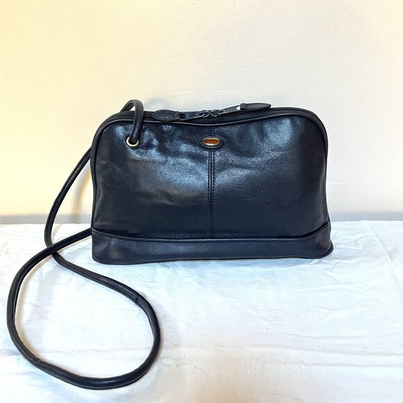 Vintage 90s CB Collections Deep Navy Blue Leather Crossbody Bag - Picture 1 of 12